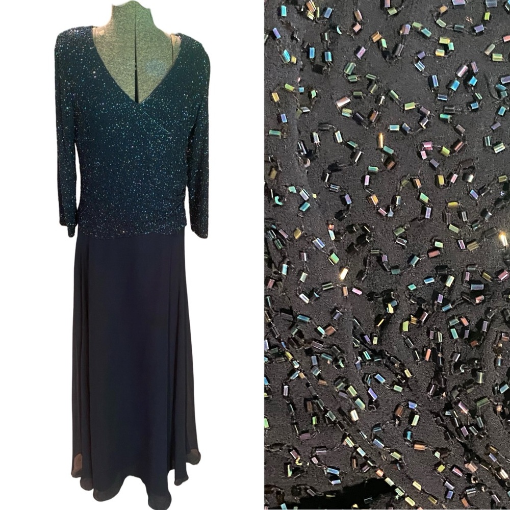 Navy beaded Evening Gown. EUC